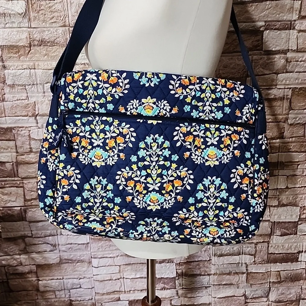 Vera Bradley Navy and Floral Crossbody  Laptop Bag